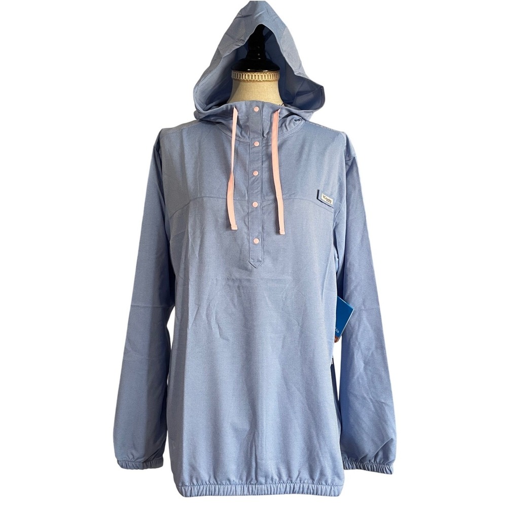 NWT Columbia PFG Tamiami Hoodie Blue XL Womens UPF 40 Sun Protection Fishing